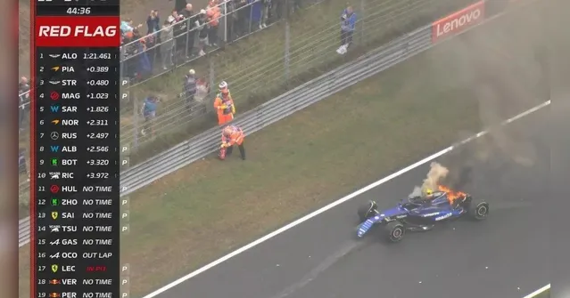 Imagem ilustrativa da notícia Sargeant bate e carro pega fogo em treino do GP da Holanda