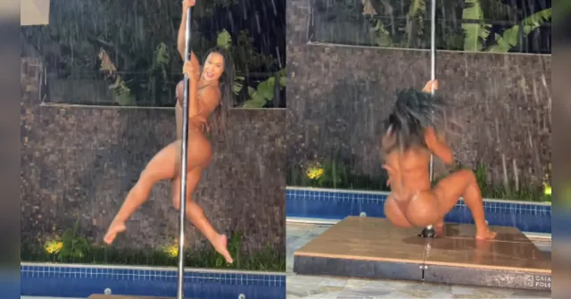 Imagem ilustrativa da notícia Gracyanne Barbosa cai de bunda ao fazer pole dance na chuva