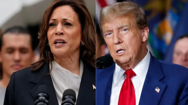 Imagem ilustrativa da notícia Nova pesquisa aposta empate entre Trump e Kamala