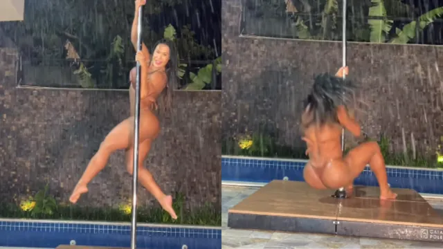 Imagem ilustrativa da notícia Gracyanne Barbosa cai de bunda ao fazer pole dance na chuva