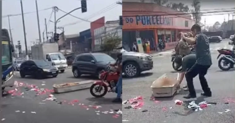 Imagem ilustrativa da notícia Caixão com corpo cai de carro funerário no meio de avenida