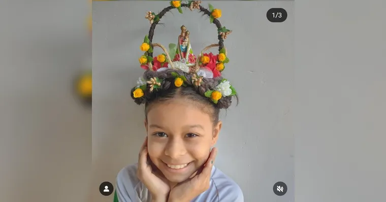 Imagem ilustrativa da notícia Menina homenageia Nª Sra. de Nazaré no Dia do Cabelo Maluco