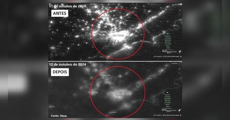 Imagem ilustrativa da notícia Imagens de satélite mostram antes e depois de apagão em SP