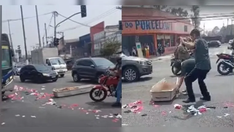 Imagem ilustrativa da notícia Caixão com corpo cai de carro funerário no meio de avenida