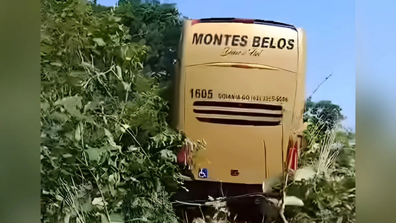 Um ônibus da empresa Montes Belos se envolveu num acidente de trânsito, no último sábado (4), na rodovia BR-153