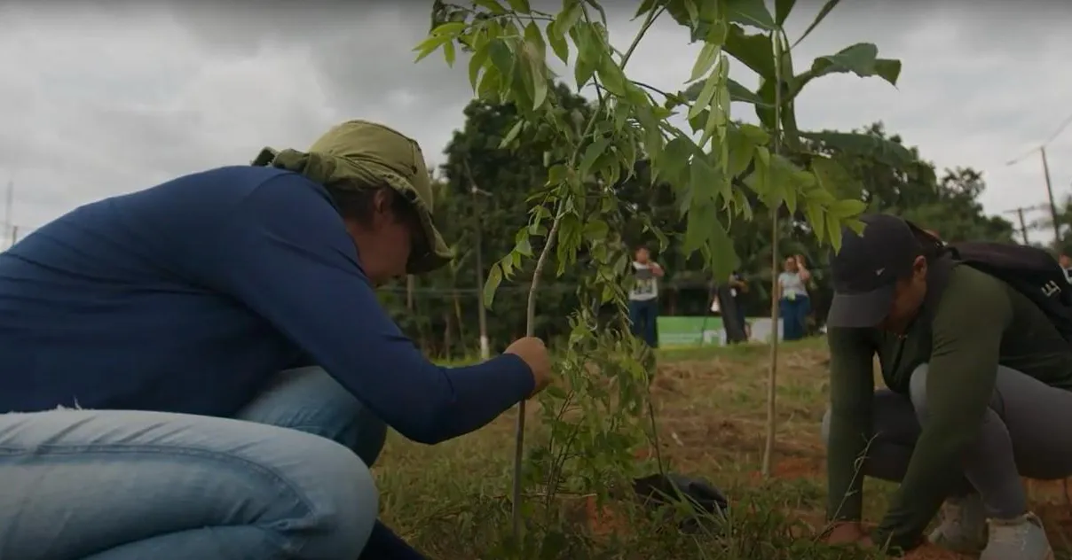 O indígena juruna Geilton Rodrigues Barros vem ajudando a plantar centenas de árvores da região e a restaurar 2,4 mil hectares de floresta amazônica.