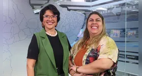 Priscila Belfort e Flávia Rayol no estúdio da RBA TV.