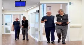 Presidente Lula caminha ao lado do neurocirurgião Marcos Stavale no hospital Sírio Libanês