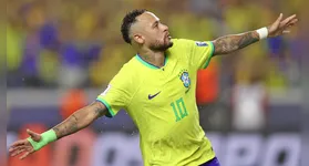 Neymar comemorando gol contra a Bolívia no Mangueirão