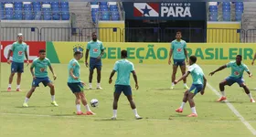 Jogadores da Seleção Brasileira realizam, na manhã desta quarta-feira (13), último treino no Mangueirão antes da viagem para a Venezuela.