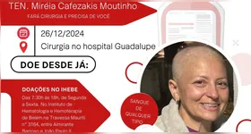 Mirélia Cafezakis Moutinho se prepara para uma cirurgia no dia 26 de dezembro e necessita de doações de sangue de qualquer tipo sanguíneo.