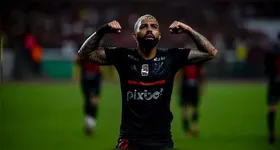 Gabigol comemora gol contra o Sampaio Corrêa-RJ, em partida disputada no Mangueirão, pelo Caiorcão 2024.