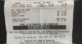 Nota fiscal emitida pela funcionária mostra que cliente foi identificada como "debmental" para retirar o pedido em uma das unidades de uma famosa rede de fast-food no Brasil