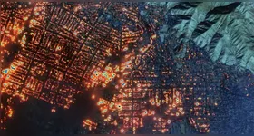 Satélite da Maxar com infravermelho mostra imagens de imóveis em chamas em Altadena, Califórnia, nos Estados Unidos.