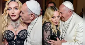 Em uma das imagens, o papa tem uma das mãos na cintura de Madonna e o rosto colado em seu cabelo.