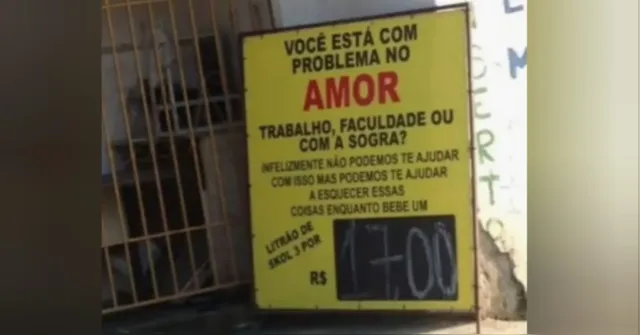 Imagem ilustrativa da notícia Placa irônica na porta de um bar diverte clientes; confira!