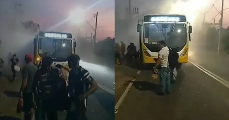 Imagem ilustrativa da notícia Ônibus pega fogo na subida da ponte que dá acesso a Outeiro