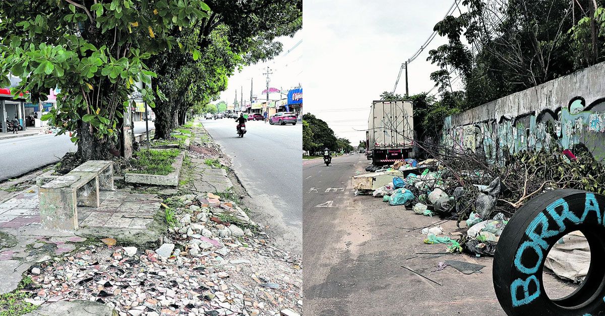 Entre os problemas relatados, estão o lixo nas ruas, calçadas quebradas e abandono de obras