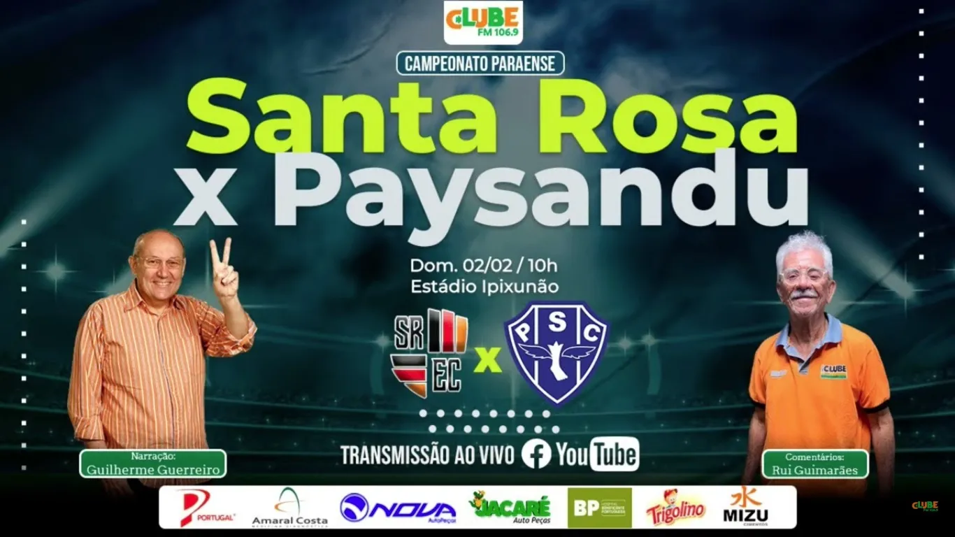 Guilherme Guerreiro e Rui Guimarães comandam a transmissão da Rádio Clube, no confronto entre Santa Rosa x Paysandu.