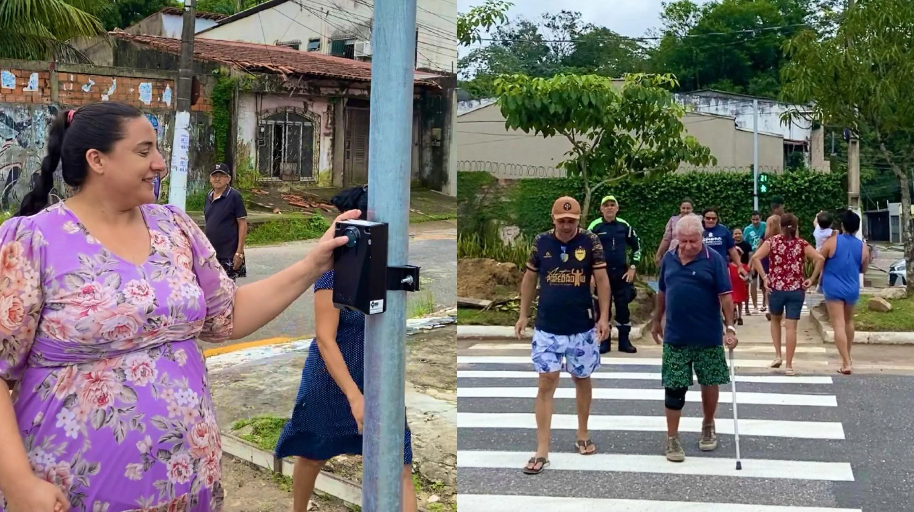 Pedestres atravessam a Avenida João Paulo com segurança após acionarem a botoeira, que deixou o sinal vermelho para os veículos