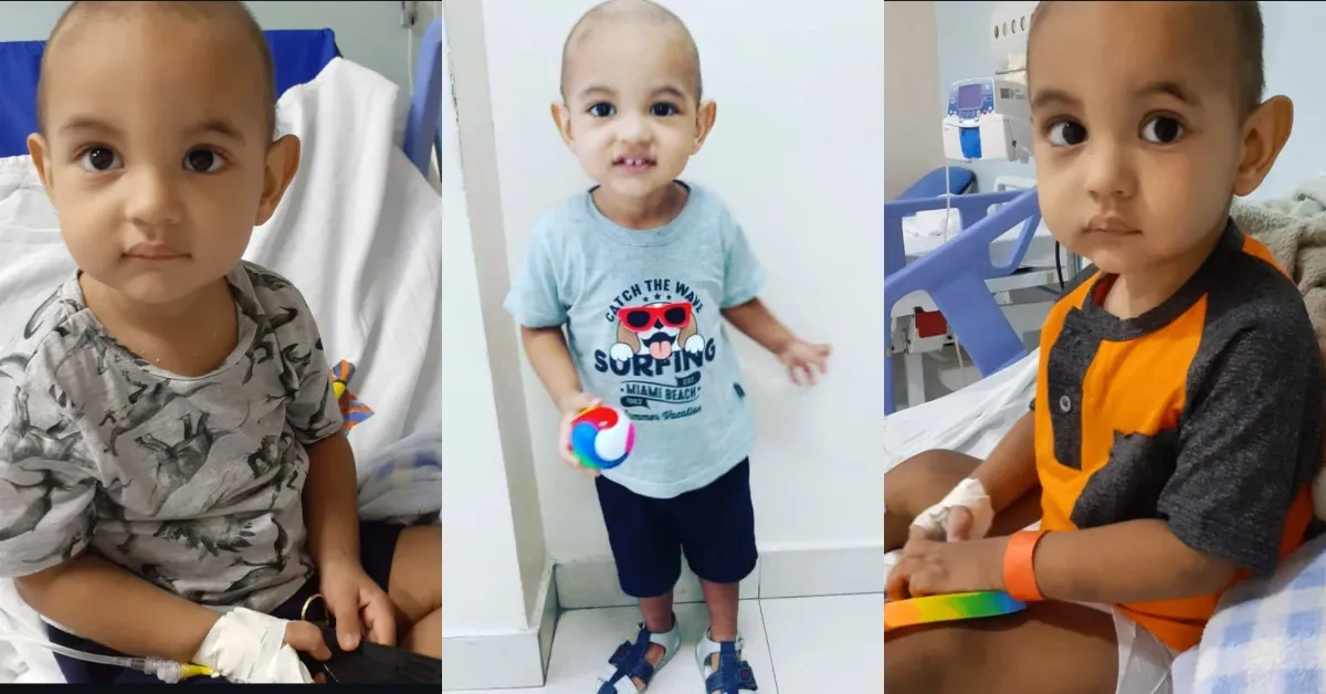 A família de Afonso Gabriel pede doações de sangue para tratamento de leucemia.