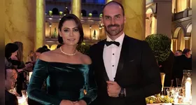 Michelle e Eduardo Bolsonaro em jantar comemorativo da posse de Trump