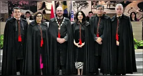 Os conselheiros do Tribunal de Contas Cezar Colares, Maria Lúcia Barbalho, Lúcio Vale, Ann Pontes, Daniel Lavareda e Antônio José Guimarães.