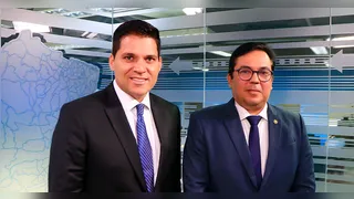 Dr. Michel Viana e Cássio Bitar no estúdio da RBA TV após gravação do novo EP sobre a atuação empresarial e tributária no Pará.