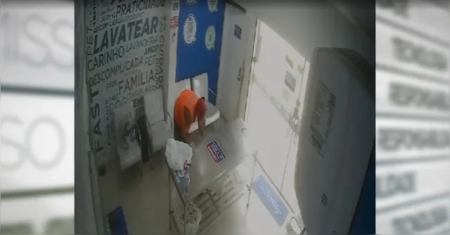 Imagem ilustrativa da notícia Vídeo: homem é flagrado furtando cestos de lavanderia em Belém