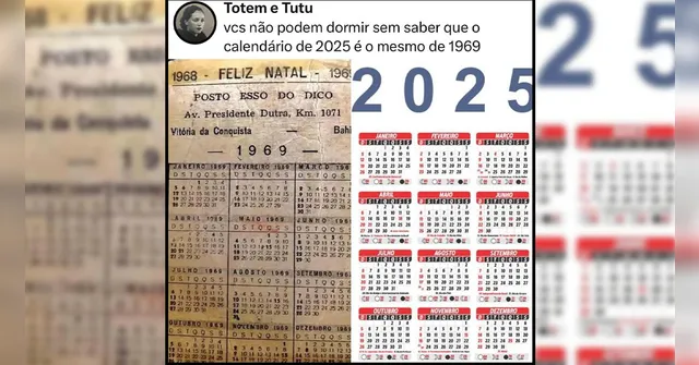 Imagem ilustrativa da notícia Calendário de 2025 é semelhante ao de 1969