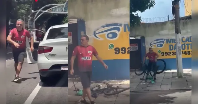 Imagem ilustrativa da notícia Vídeo: motorista tenta agredir ciclista e destrói bicicleta em Belém