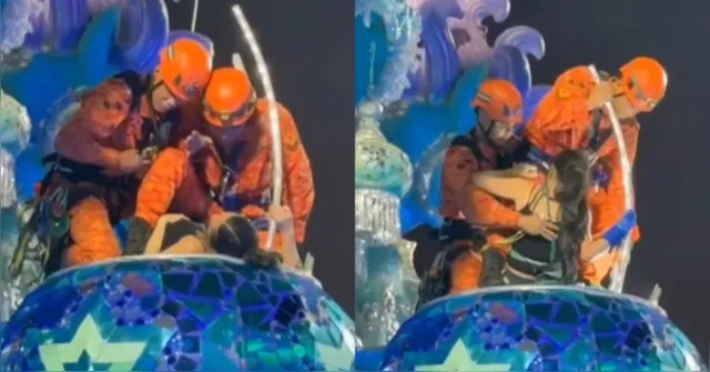 Imagem ilustrativa da notícia Vídeo: destaque da Grande-Rio desmaia e quase cai de carro alegórico