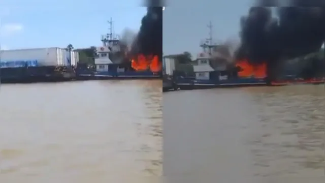 Imagem ilustrativa da notícia Vídeo: barco empurrador pega fogo na Ilha do Marajó