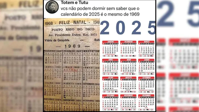 Imagem ilustrativa da notícia Calendário de 2025 é semelhante ao de 1969