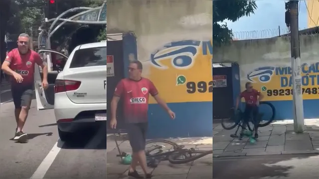 Imagem ilustrativa da notícia Vídeo: motorista tenta agredir ciclista e destrói bicicleta em Belém