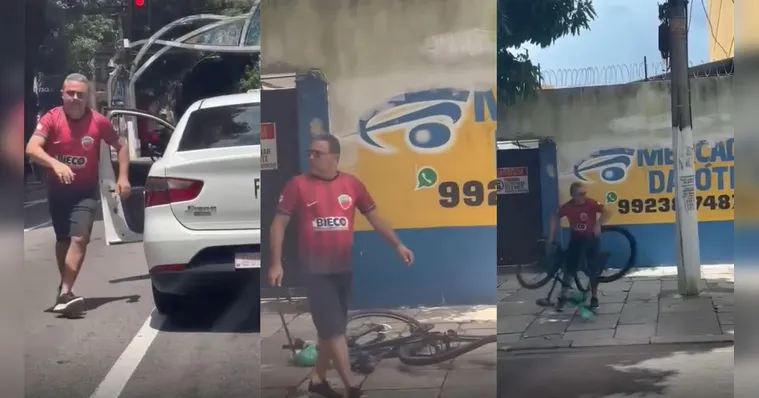 Imagem ilustrativa da notícia Vídeo: motorista tenta agredir ciclista e destrói bicicleta em Belém