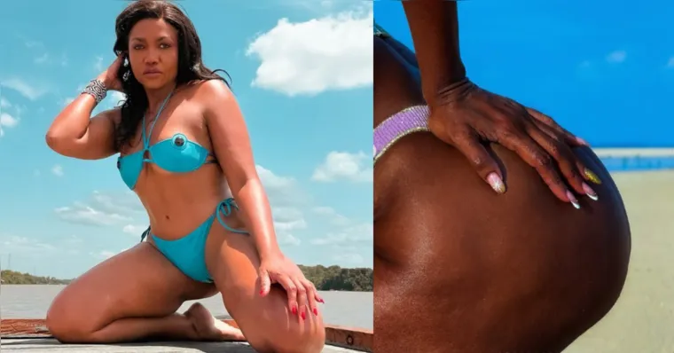 Imagem ilustrativa da notícia De fio-dental, Gaby Amarantos empina bumbum GG em ensaio
