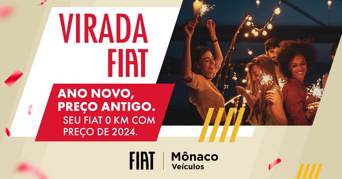 A Virada Fiat começou na Mônaco Veículos! Preços de 2024 em carros 0km para você começar o ano de Fiat novo.