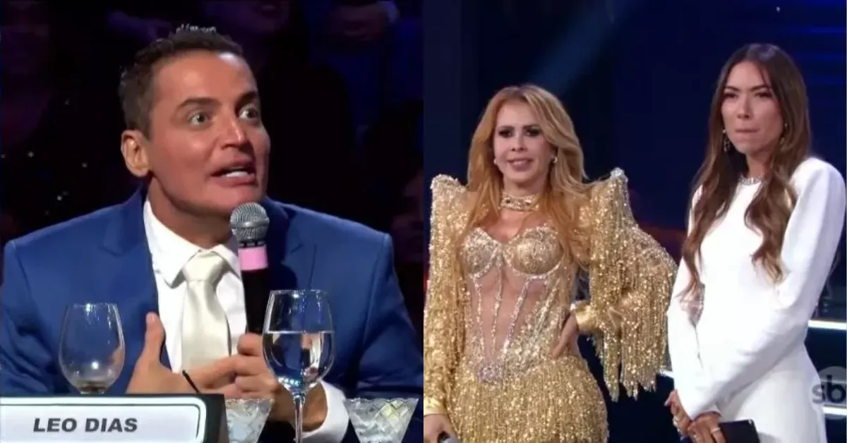 Joelma entrou no palco após critica e Leo Dias ficou desconcertado.