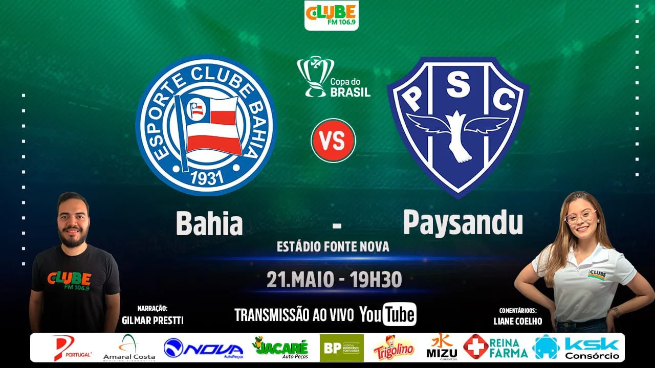 Bahia e Paysandu com transmissão da Rádio Clube