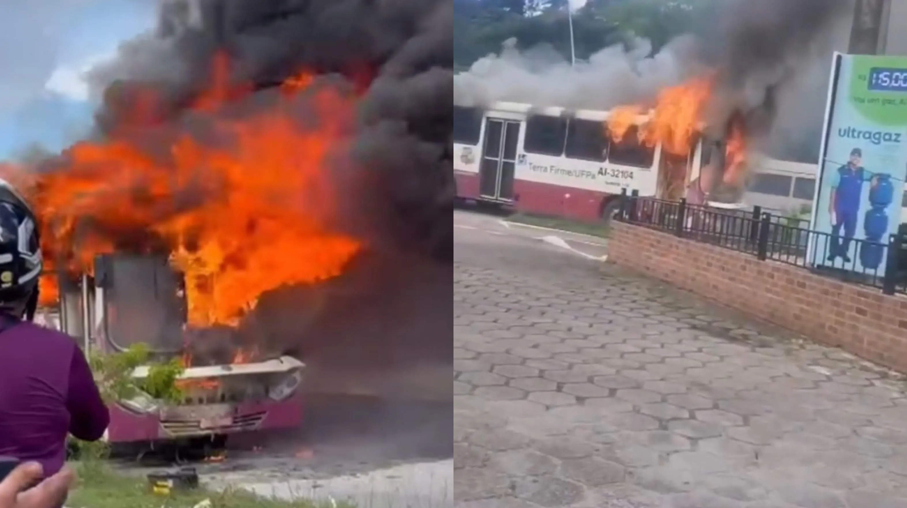 Um ônibus da linha UFPA Cidade Nova 6 pegou fogo na Av. Augusto Montenegro em Belém.