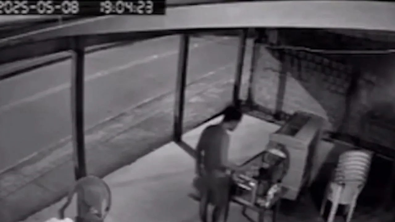 Câmeras de segurança de uma lanchonete flagraram um homem tentando furtar uma coxinha de dentro da estufa de salgados.