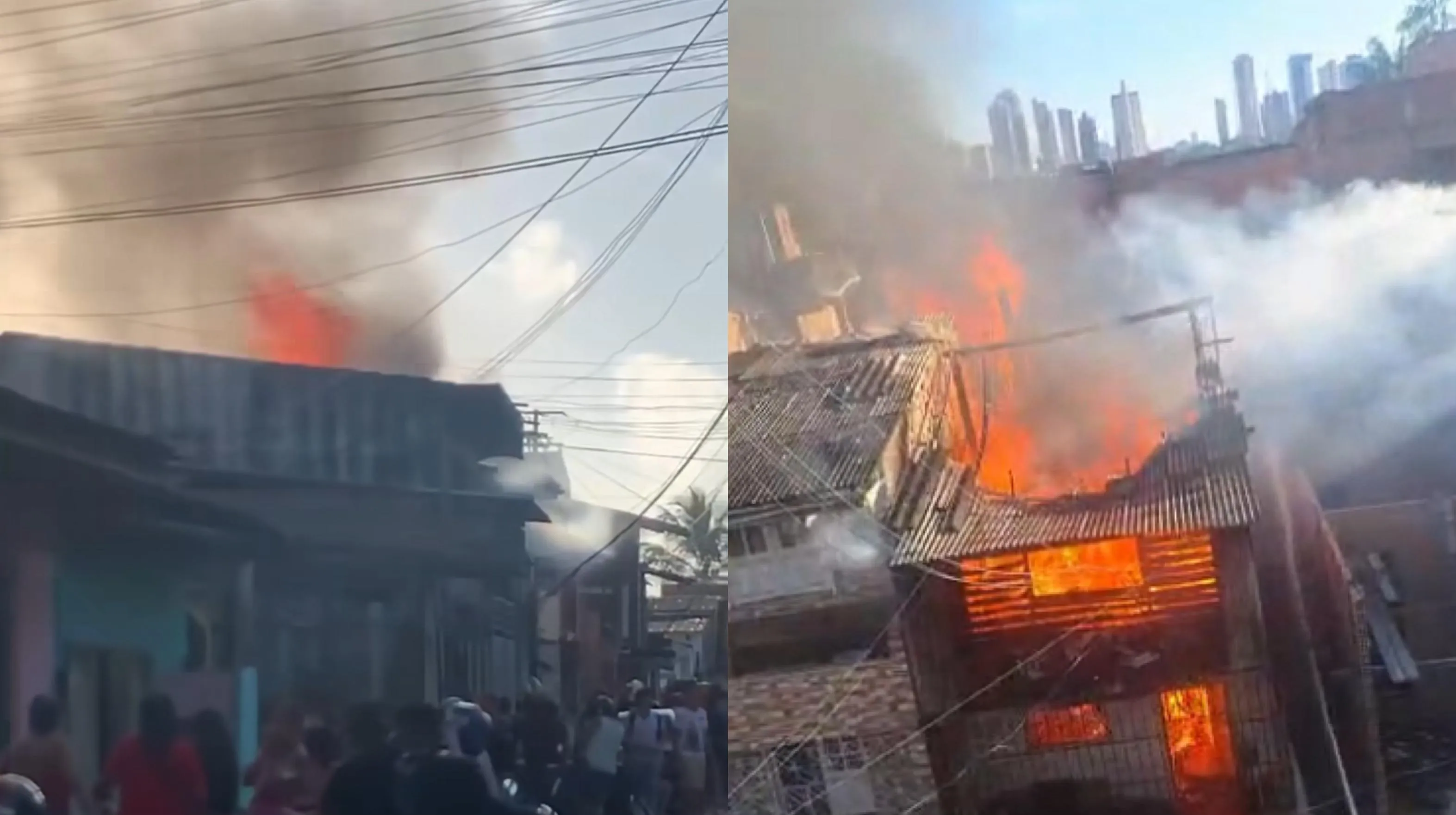 Um incêndio de grandes proporções atingiu casas na Cremação.