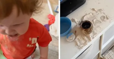 Natasha Emeny, mãe da criança, levou um tempo até perceber que se tratava do vaso com as cinzas do pai