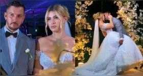 Tayná Suellem deslumbra em vestido de princesa enquanto Giovanni Pavani acrescenta um toque contemporâneo com seu terno em tons pastéis e tênis branco, em um dia que ficará marcado para sempre no coração do casal.