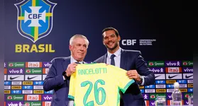 Carlo Ancelotti ao lado do presidente da CBF, Samir Xaud