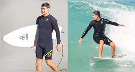Ele foi fotografado enquanto surfava em praia no Rio de Janeiro
