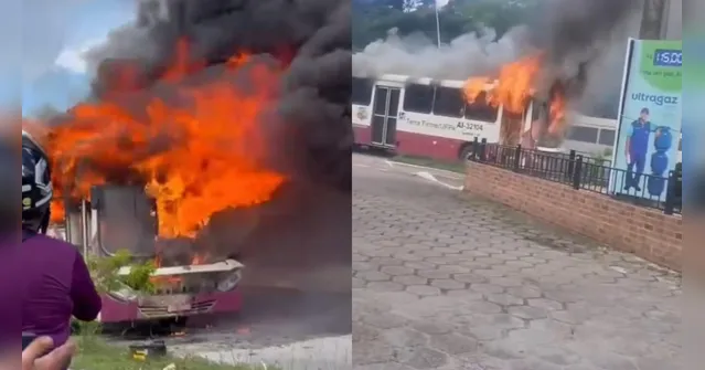 Imagem ilustrativa da notícia Vídeo: ônibus pega fogo na Augusto Montenegro. Veja o trânsito