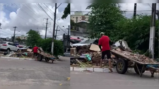 Imagem ilustrativa da notícia Carroceiro é flagrado despejando entulho em rotatória no Marco