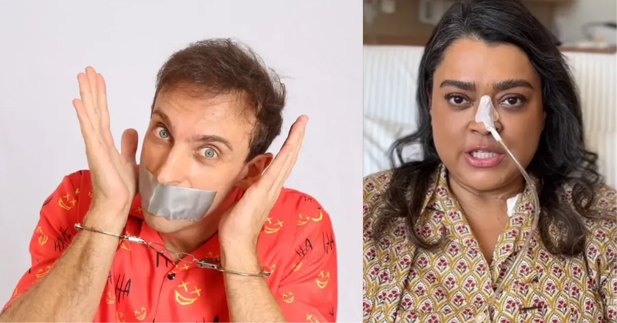 Humorista ironizou processo movido pela cantora e mencionou tratamento contra a doença durante show em SP